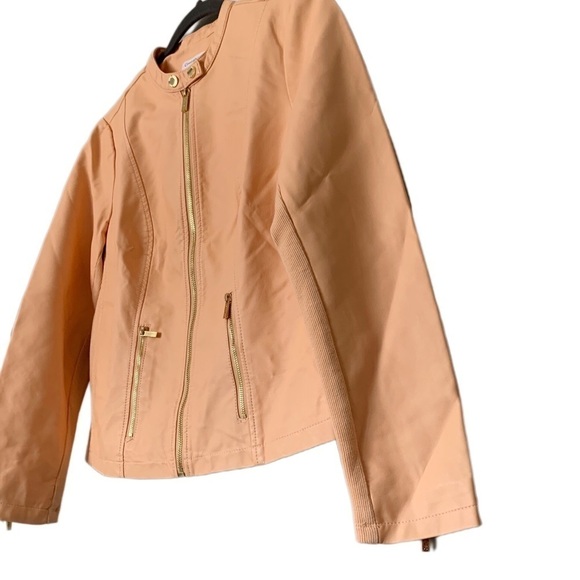 Calvin Klein Jacket Leather Pink Orange Gold Collarless Long Sleeve Coat White - Picture 2 of 13